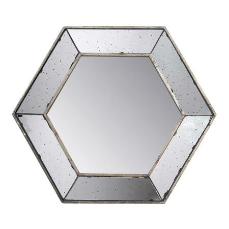 GFANCY FIXTURES 18 in. Hexagon Wall Mounted Vintage Style Glass Frame Accent Mirror, Silver GF3102928